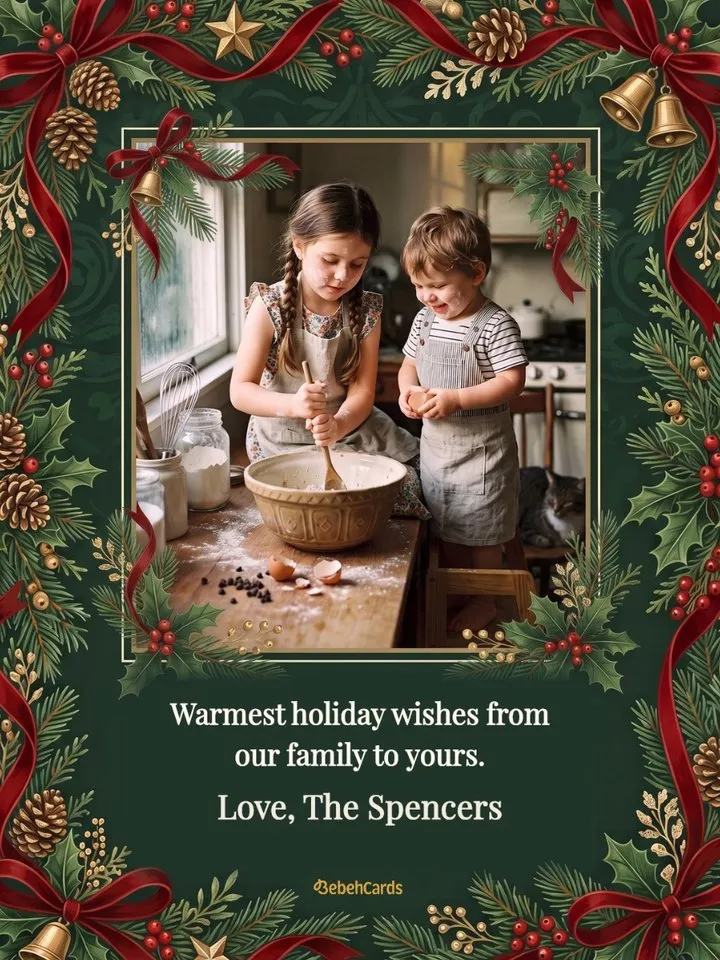 Back of the same card with a second photo and a holiday message