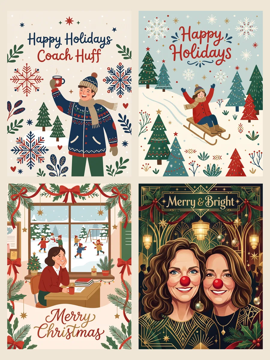 Four cards for the coach, the neighbor, the teacher and the best friend