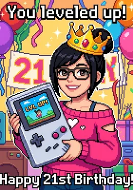 Personalized greeting card in a nostalgic pixel art style
